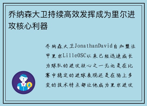 乔纳森大卫持续高效发挥成为里尔进攻核心利器 乔纳森大卫持续高效发挥成为里尔进攻核心利器