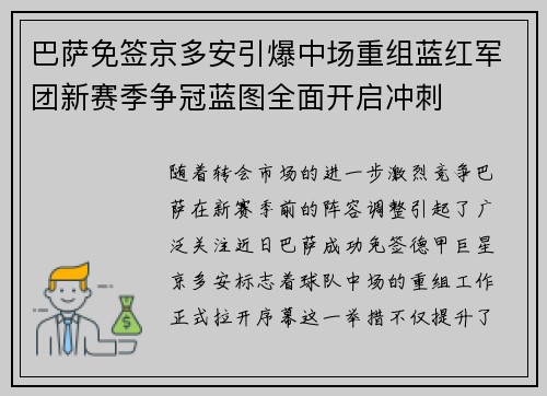 巴萨免签京多安引爆中场重组蓝红军团新赛季争冠蓝图全面开启冲刺 巴萨免签京多安引爆中场重组蓝红军团新赛季争冠蓝图全面开启冲刺